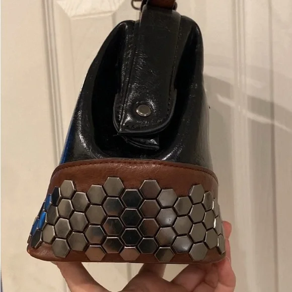 Black and Brown Handbag with Silver Accents - Picture 9 of 14